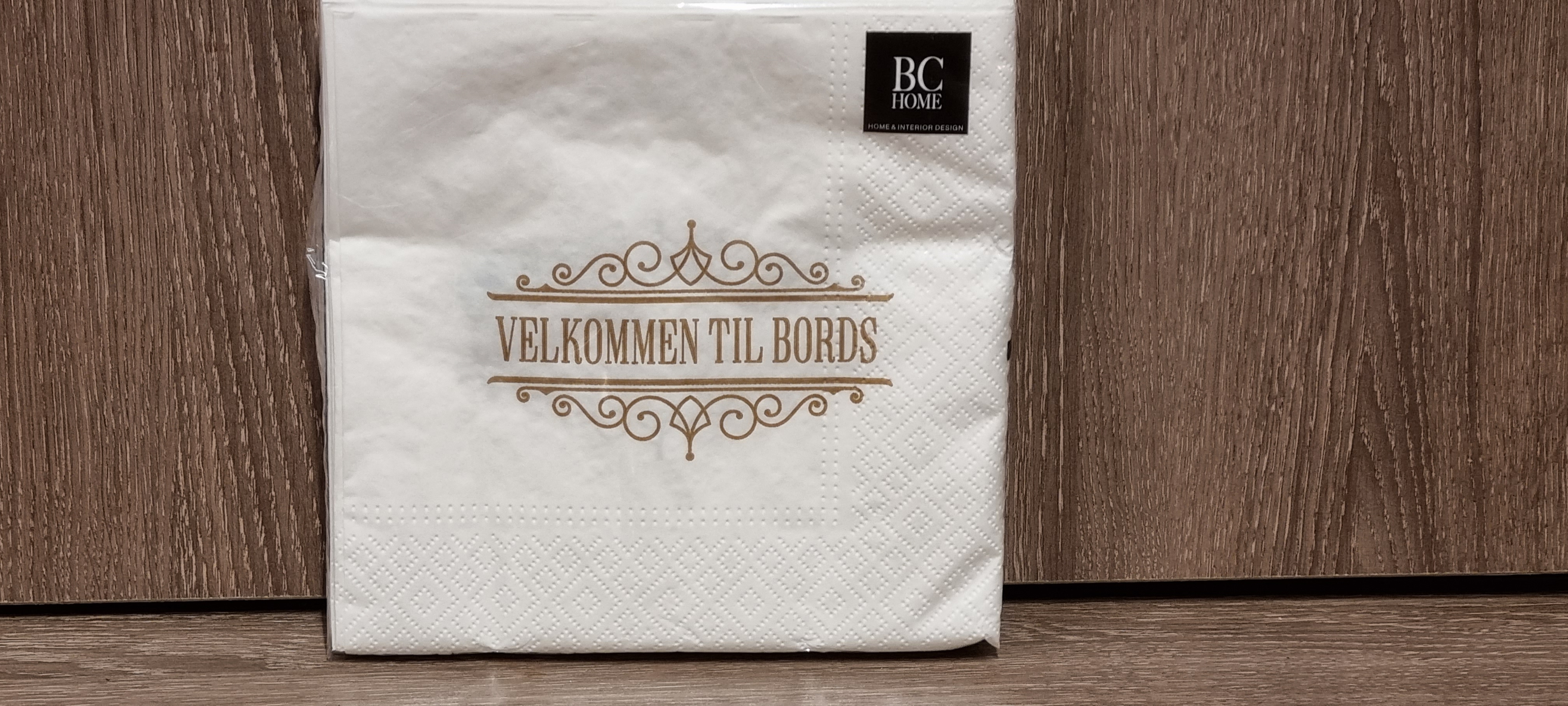 Serviett med tekst, Velkommen til bords